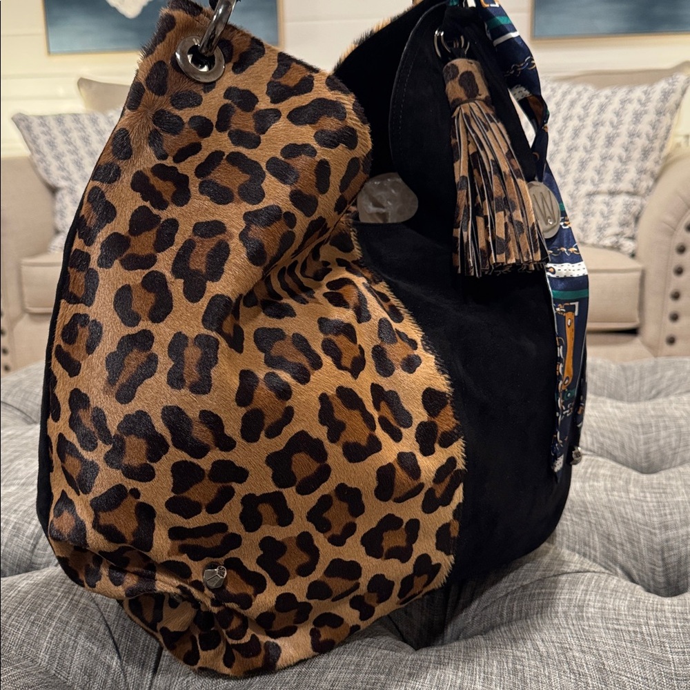 Stuart Weitzman Bag Calf Hair Leopard Print and Black Suede Large Hobo - Picture 11 of 17